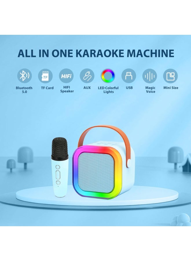 جهاز كاريوكي للأطفال والكبار، جهاز كاريوكي صغير بميكروفون لاسلكي واحد، مكبر صوت بلوتوث محمول مع مؤثرات تغيير الصوت وإضاءة ليد، ألعاب للبنات والأولاد - Image 2